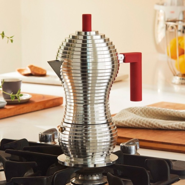 Alessi Pulcina 6 koppar espressokanna röd
