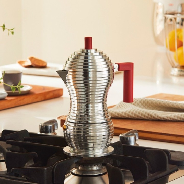 Alessi Pulcina Induktion 3-kopps espressokanna Röd