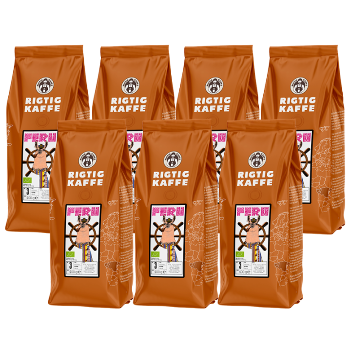 Rigtig Kaffe Peru nr. 3 - 7x400g Hela kaffebönor