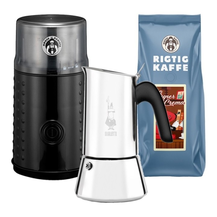 House of Barista Kaffekvarn inkl. Bialetti Venus 4-kopps espressokanna och kaffe