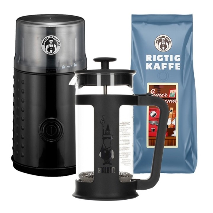 House of Barista Kaffekvarn Inkl. Bialetti Smart Stempelkanna 0,35 L & Kaffe