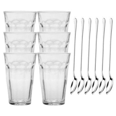 Duralex Picardie Caféglas 50cl inkl. Motta Latte Macchiato Skedar 6 st