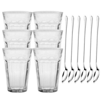 Duralex Picardie Caféglas 36cl inkl. Motta Latte Macchiato Skedar 6 st