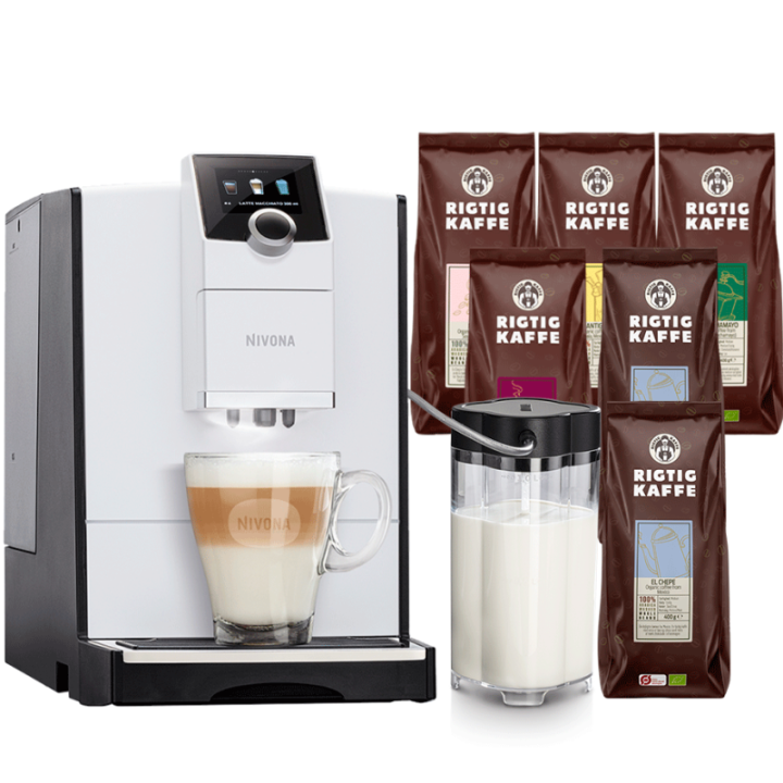 Nivona NICR 796 Vit Inkl. mjölkbehållare & 6x400g Rigtig Kaffe Ekologisk