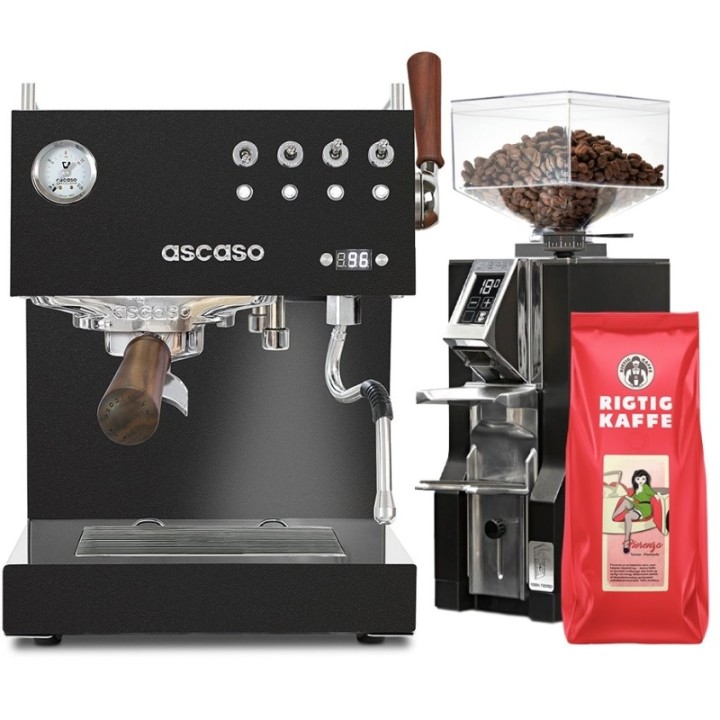 Ascaso Steel Duo Plus Black espressomaskin inkl. Eureka Libra & kaffe