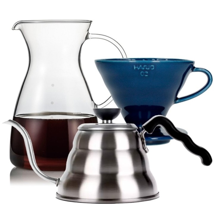 Hario Filterbryggset inkl. V60-02 keramisk dripper för 2 koppar, glaskanna 0,4 l & vattenkanna
