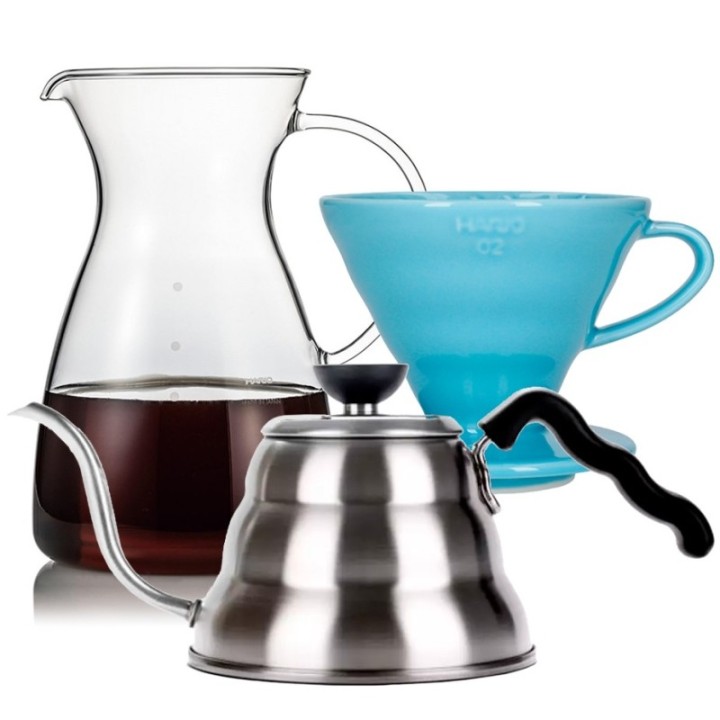 Hario Filterbryggset inkl. V60-02 keramisk dripper för 2 koppar, glaskanna 0,4 l & vattenkanna