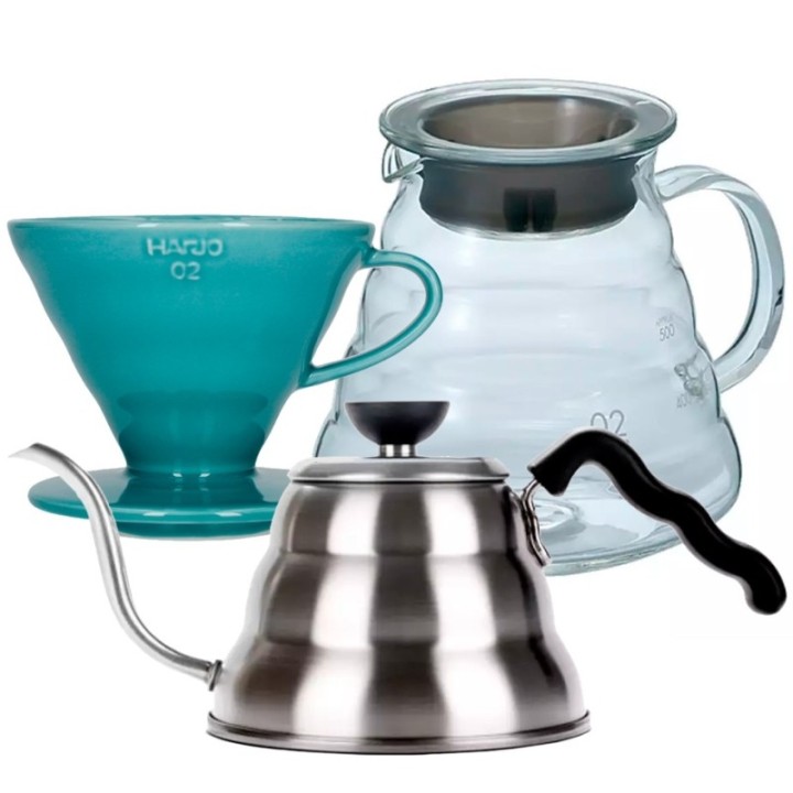 Hario Filterbryggset inkl. V60-02 keramisk dripper för 2 koppar, serveringskanna 0,6 l & hällkanna