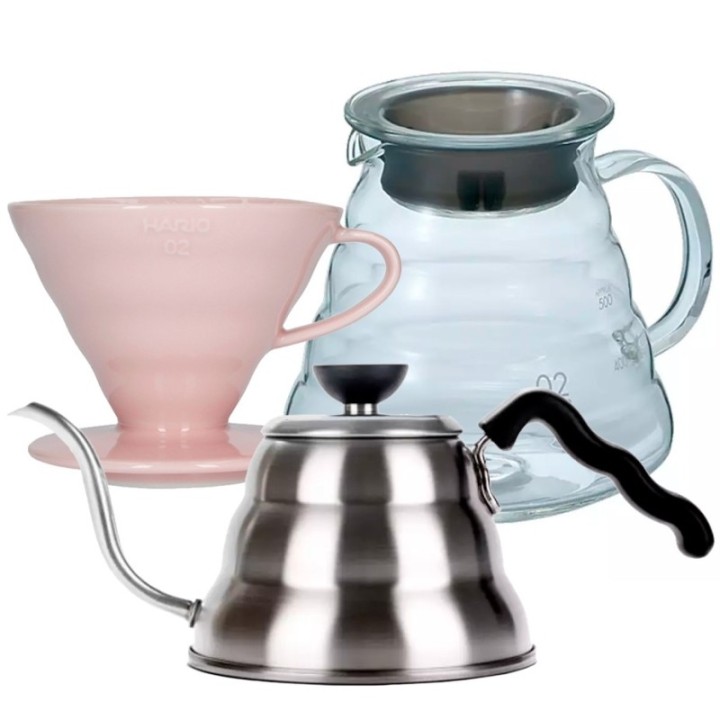 Hario Filterbryggset inkl. V60-02 keramisk dripper för 2 koppar, serveringskanna 0,6 l & hällkanna