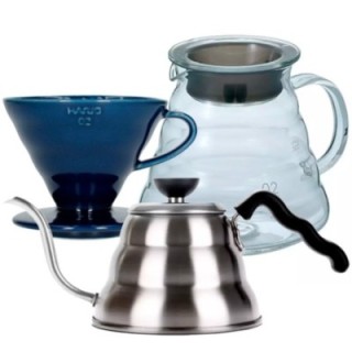 Hario Filterbryggset inkl. V60-02 keramisk dripper för 2 koppar, serveringskanna 0,6 l & hällkanna