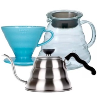 Hario Filterbryggset inkl. V60-02 keramisk dripper för 2 koppar, serveringskanna 0,6 l & hällkanna