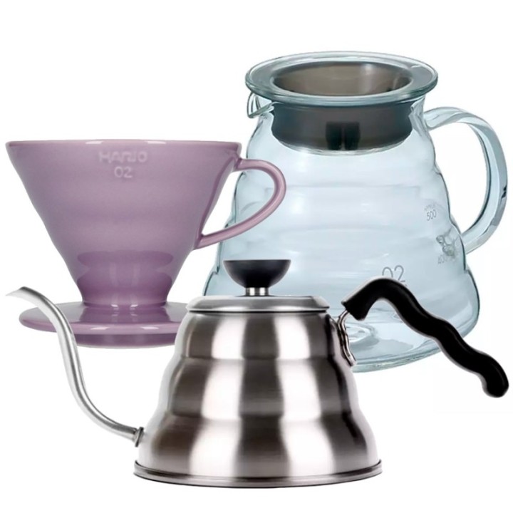 Hario Filterbryggset inkl. V60-02 keramisk dripper för 2 koppar, serveringskanna 0,6 l & hällkanna