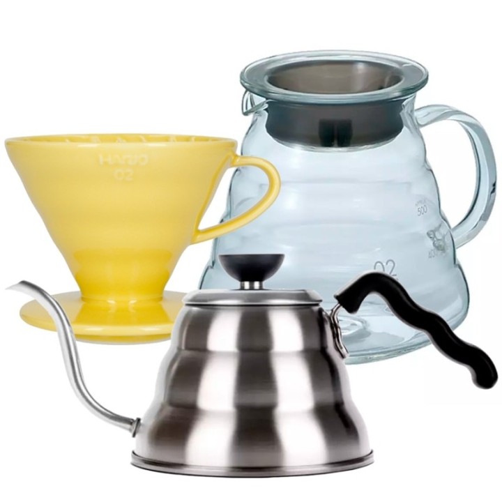 Hario Filterbryggset inkl. V60-02 keramisk dripper för 2 koppar, serveringskanna 0,6 l & hällkanna