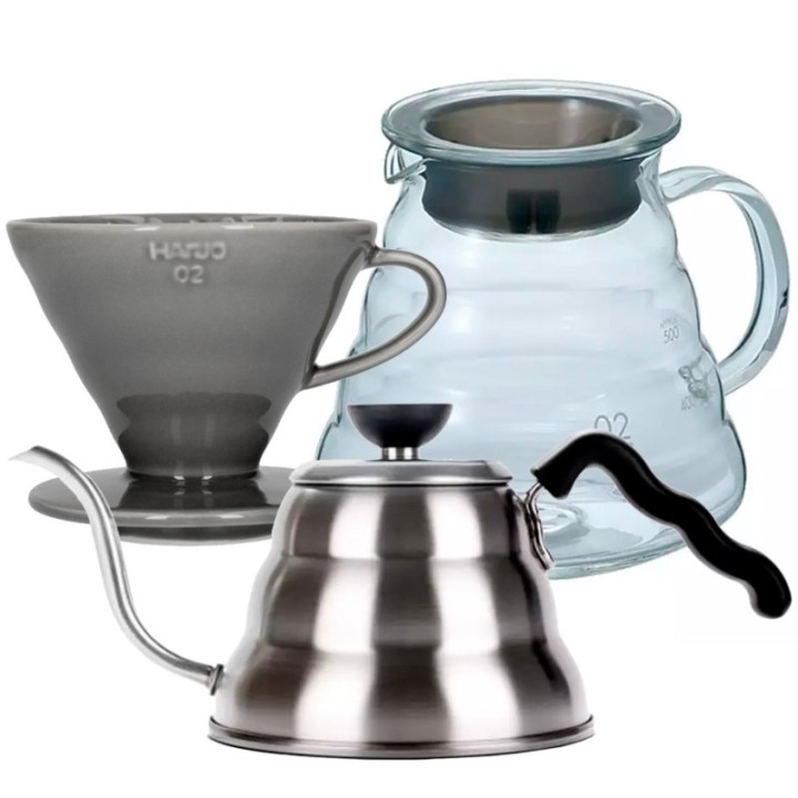 Hario Filterbryggset inkl. V60-02 keramisk dripper för 2 koppar, serveringskanna 0,6 l & hällkanna