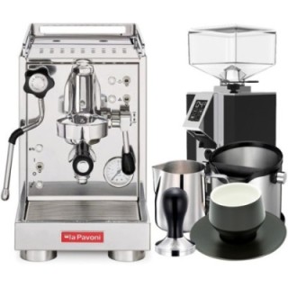 La Pavoni Mini Cellini LPSMCS01EU inkl. Eureka Mignon Turbo espressokvarn, baristautrustning & koppar