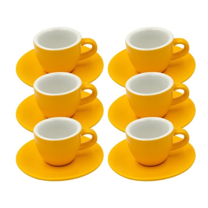 Club House Tulipano Espresso med fat matt gul 7 cl 6 st