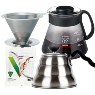 Hario Filterbryggset inkl. V60 Kettle Buono 100 1 L, Dripper 2 koppar, V60 Server & filter