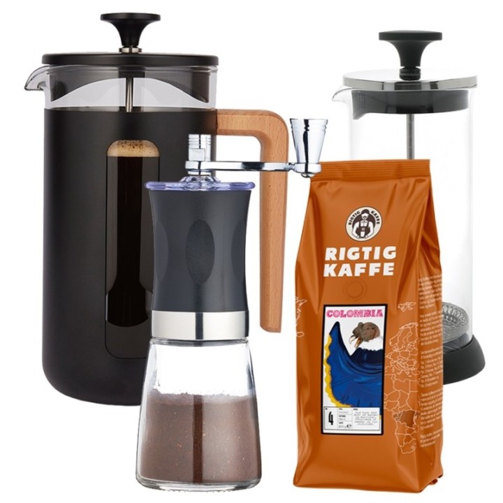 La Cafetière Pisa 8-kopps presskanna inkl. kvarn, mjölkskummare & kaffe