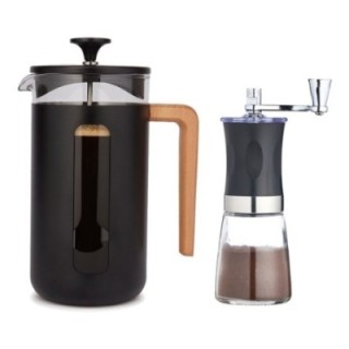 La Cafetière Pisa 8-kopps stempelkanna svart och manuell kaffekvarn svart