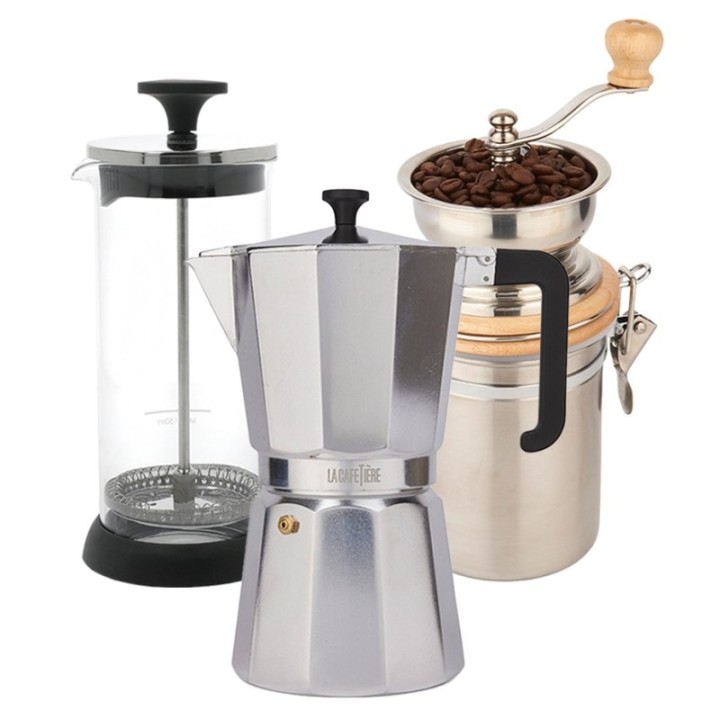 La Cafetière 9 Kop. Espressokanna Inkl. Kaffekvarn & Mjölkskummare