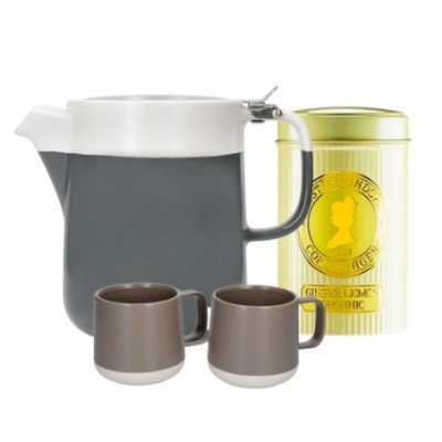 La Cafetière Barcelona 4 koppar Tebryggare Cool Grey inkl. Mugg 30 cl 2 st & Østerlandsk Ginger & Lemon 125g