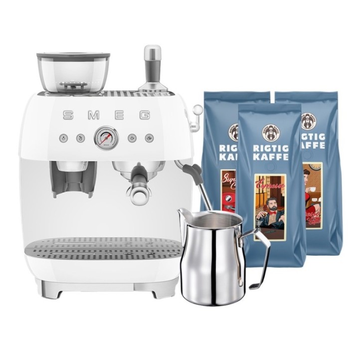 Smeg EGF03WHEU Manuell espressomaskin inkl. mjölkkanna & 1,5 kg Rigtig Kaffe