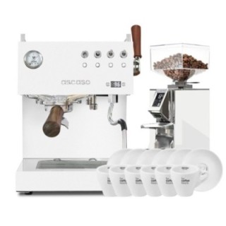 Ascaso Steel Duo Plus White Espressomaskin inkl. Eureka Mignon Libra Krom/Vit Espressokvarn & Cappuccinokoppar