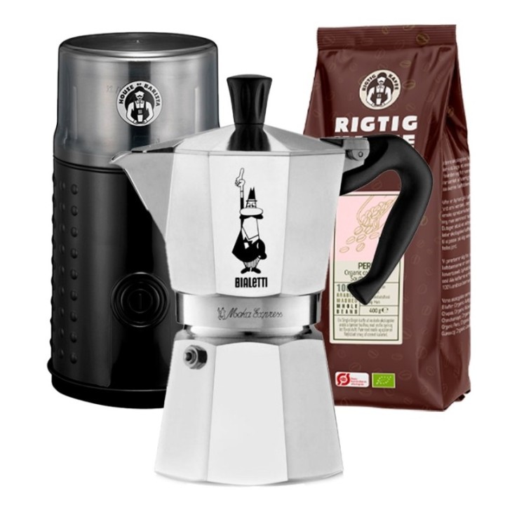 Bialetti Moka Express Espressokanna Inkl. Kaffekvarn & kaffebönor