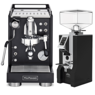 La Pavoni Mini Cellini Svart LPSMCB01EU Espressomaskin inkl. Eureka Mignon Turbo Krom/Svart Espressokvarn