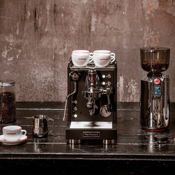 La Pavoni Mini Cellini Svart LPSMCB01EU Espressomaskin inkl. Eureka Mignon Turbo Krom/Svart Espressokvarn