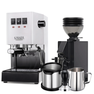 Gaggia Classic E24 Vit Espressomaskin inkl. Eureka Mignon Zero 55s Matt Svart Espressokvarn & Baristautrustning