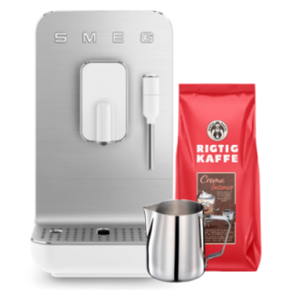 Smeg BCC12WHMEU Vit inkl. Mjölkkanna & Crema Intenso 1 kg kaffebönor