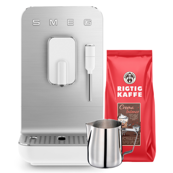Smeg BCC12WHMEU Vit inkl. Mjölkkanna & Crema Intenso 1 kg kaffebönor
