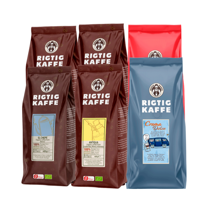 Rigtig Kaffe Brun serie & Crema Intenso Mixpaket 3,4 kg Kaffebönor