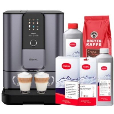 Nivona NIVO 8107 Pearl Blue Espressomaskin inkl. Avkalkning, Kalkfilter, Mjölkrengöring, Rengöringstabletter & 1 kg Kaffe