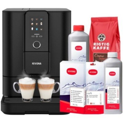 Nivona NIVO 8101 Svart Espressomaskin inkl. Avkalkning, Kalkfilter, Mjölkrengöring, Rengöringstabletter & 1 kg Kaffe