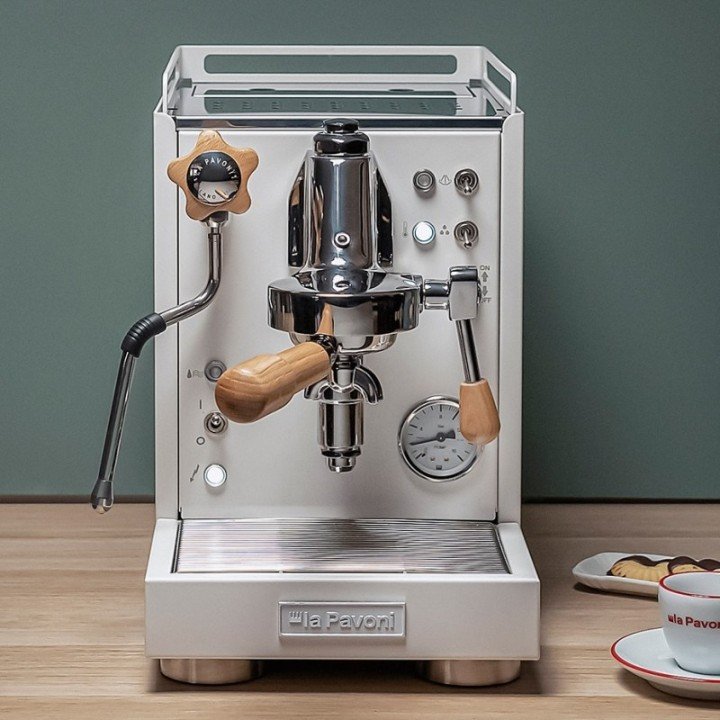 La Pavoni Mini Cellini Vit LPSMCW01EU Espressomaskin inkl. Prosumer Chrome LPGGRI01EU Espressokvarn