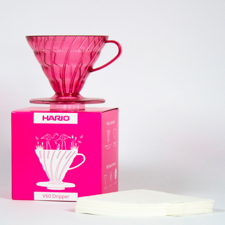 Hario V60 Dripper rosa 2 koppar. Inkl. filter