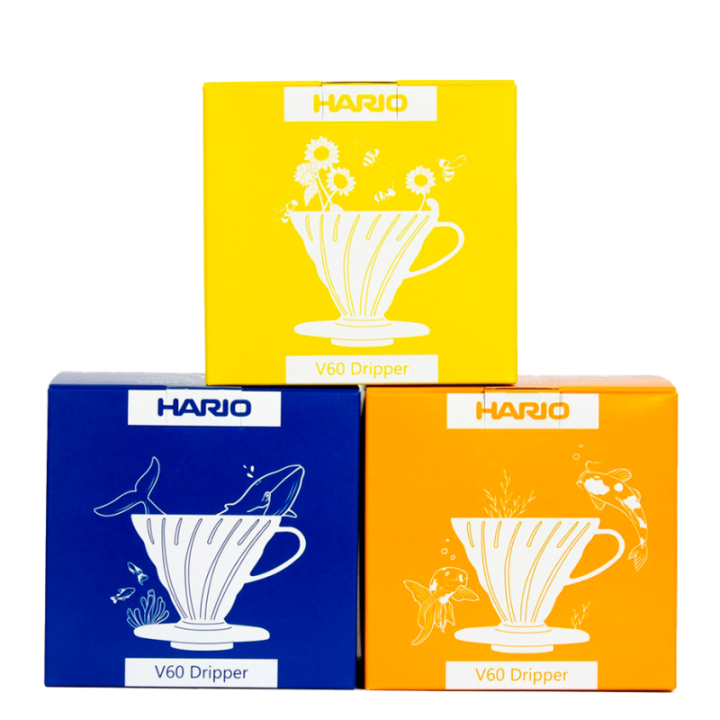 Hario V60 Dripper Gul 2 koppar. Inkl. filter