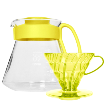 Hario V60 Filterbrygg Set Gul inkl. Range Server 0,6 L, Dripper 2 koppar & Filter