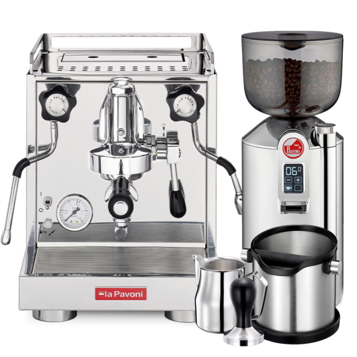 La Pavoni New Cellini Classic Inkl. Espressokvarn, Baristautrustning & 4 st Cappuccinokoppar