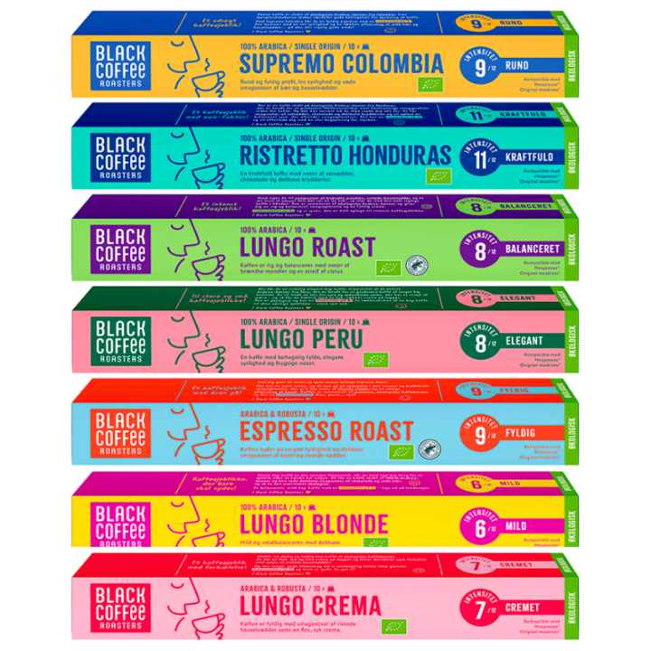Black Coffee Roasters Mixpaket Ekologiska Kaffekapslar 7x10 st