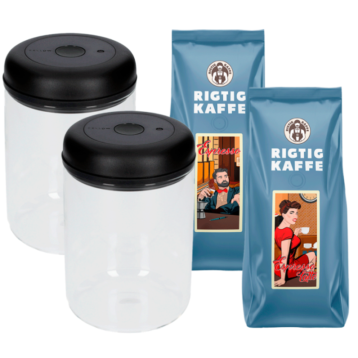 Fellow Atmos Vakuumkaffebehållare 2 st Inkl. 2 x 500 g Rigtig Kaffe