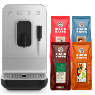 Smeg BCC12BLMEU Espressomaskin Svart inkl. 1,8 kg Rigtig Kaffe Mixpaket hela kaffebönor
