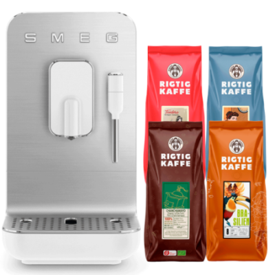 Smeg BCC12WHMEU Espressomaskin Vit inkl. 1,8 kg Rigtig Kaffe Mixpaket hela kaffebönor