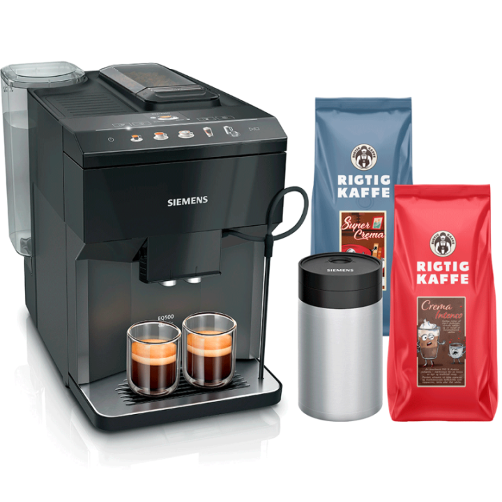 Siemens TP511R09 EQ500 Espressomaskin inkl. mjölkbehållare & 2kg Rigtig Kaffe Hela kaffebönor