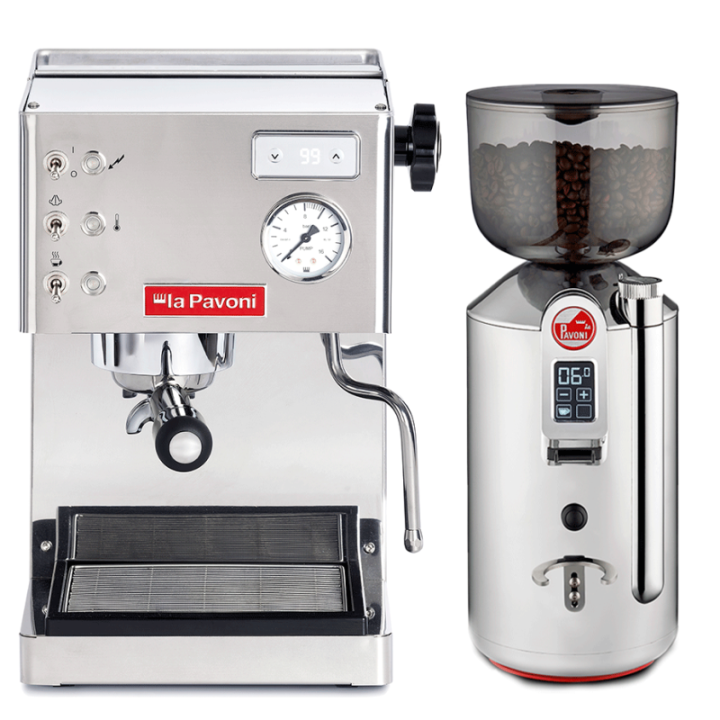 La Pavoni Casa Bar PID Stål LPMCBS02EU Espressomaskin inkl. Prosumer Chrome LPGGRI01EU Espressokvarn