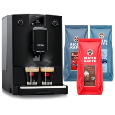 Nivona NICR 690 Matt Svart Espressomaskin inkl. Rigtig Kaffe Mixpaket 3 kg Hela kaffebönor