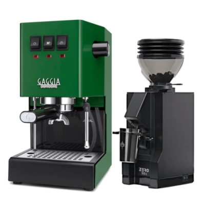 Gaggia Classic E24 Jungle Green Espressomaskin inkl. Eureka Mignon Zero 55s Matt Svart Espressokvarn