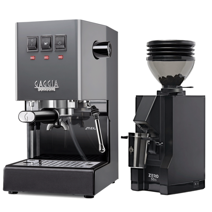 Gaggia Classic E24 Grå Espressomaskine Inkl. Eureka Mignon Zero 55s Mat Sort Espressokværn